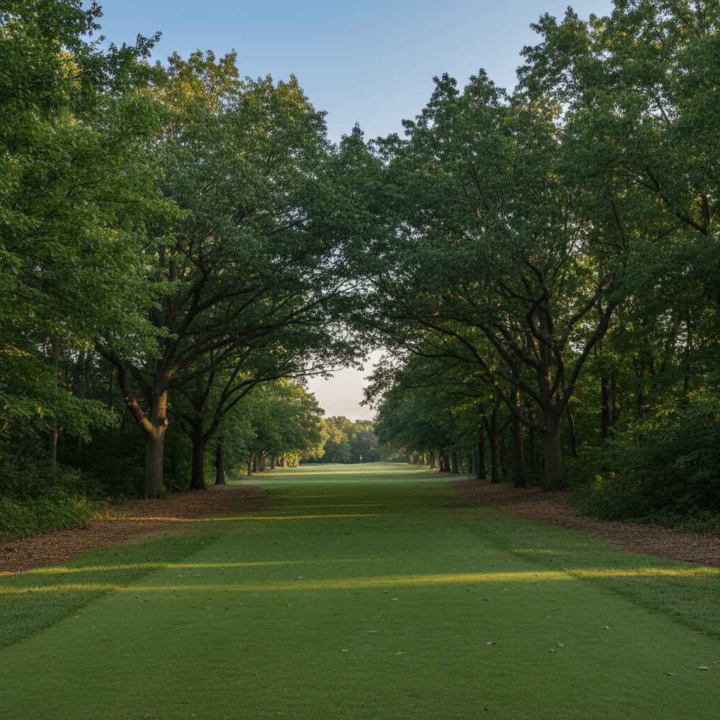 Golf course fairway with mature tree coverage before maintenance